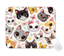 Cute Cat Faces with Butterflies Desk Mat Whimsical Gaming Mouse Pad picture