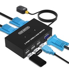 USB VGA KVM Switch for 2 PC Sharing 1 Video Monitor and 3 USB Devices, Keyboa... picture
