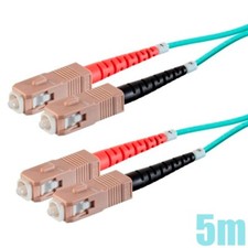 5M SC to SC UL Duplex 50/125 MultiMode OM4 Fiber Optic Optical Cable OFNR Aqua picture