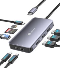 Docking Station Dual Monitor Adapter, Laptop Docking Station 3 Monitors Tripl... picture