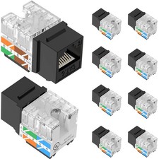 10-Pack Cat6 RJ45 Keystone Jack, Black, 90-Degree, UTP, Punch Down, UL-Listed picture