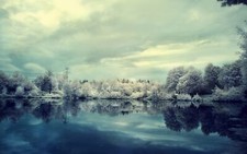 Landscape lake winter snow nature power lines trees Custom Gaming Mat Desk picture