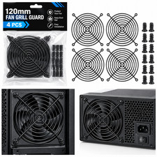 120mm PC Fan Grill Guard 4 Pack Black Metal Finger Protector Cover with Screws picture