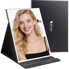 Folding Table Mirror 6x8 Inch - Portable Desk & Travel Mirror with PU Black picture