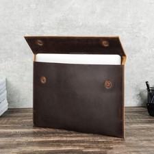 Vintage Real Leather Magnetic Closure Laptop Sleeve Case for MacBook Air 15” picture