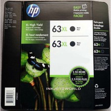 HP 63XL High-Yield Black Original Ink Cartridge (2 Pack) Genuine Retail Box picture