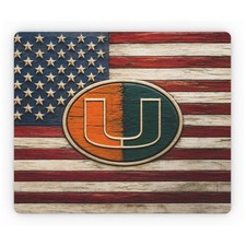 Miami Hurricanes Mouse Pad Rustic Wood American Flag Desk Mat Non-Slip 9.5x8 In picture