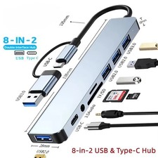8-in-2 USB Type-C Hub Adapter Splitter SD TF 3.5mm Audio MacBook Laptop picture