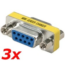 3 Pack - DB9 D-SUB 9-Pin RS232 Serial Female Gender Changer Coupler Adapter Gold picture