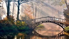 Landscape bridge river morning park dappled sunlight Custom Gaming Mat Desk picture