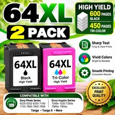 64XL Compatible Ink 2-Pack Black Tri-Color for HP Envy Inspire Tango Printers picture