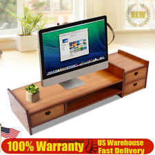 Sturdy Bamboo Wood Monitor Stand Riser w/ Drawer - Desk Storage Organizer picture