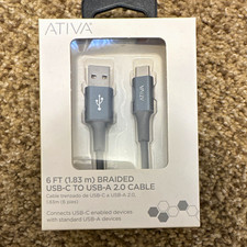 Ativa 6 ft Braided Tangle-Resistant USB-C to USB-A USB 2.0 Cable Black picture