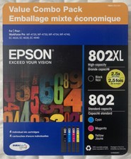 Epson 802XL Black & Epson 802 Cyan Magenta Yellow Ink Set T802XL-BCS Retail Pack picture