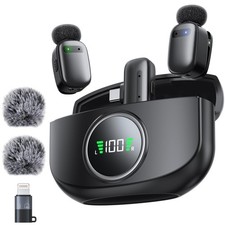 Wireless Mini Lavalier Microphone for iPhone & Android, Dual Clip-On Black picture