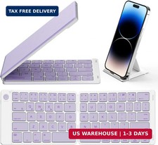Ultra Slim Foldable Bluetooth Keyboard for Phone Tablet PC, Purple | PU Leather picture