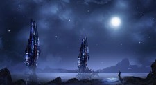 Landscape futuristic blue night tower moon art sky Custom Gaming Mat Desk picture