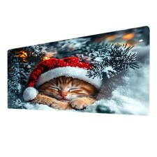 A Festive Mouse Pad Featuring a Cute Orange Tabby Cat Wearing a Christmas Hat, picture