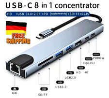 USB-C Hub 8-in-1 Adapter 4K HDMI RJ45 Ethernet USB 3.0 SD TF Card Reader PD picture