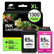 COLORETTO 65XL HP 65 Ink Cartridges Black/Color Combo Pack 2-Pack picture