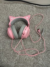 Pink/Gray Cat Ear Over-Ear Wired Gaming Headset 3.5mm On-Cable Mic picture