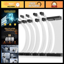 16AWG White Power Supply Extension Cable Kit, Dual EPS & PCI-E, 30cm, 2 Sets of picture