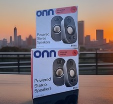 ONN Powered Stereo Speakers 2.0 Channel Wired 3.5mm AUX Black picture