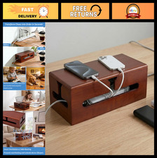 Large Wooden Cable Management Box with Lid - Solid Pine Organizer, Brown picture