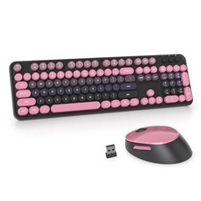 Black Pink Wireless Keyboard Mouse Retro Typewriter Cute Colorful 2.4GHz picture