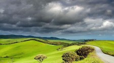 Landscape overcast clouds field hills path new zealand Custom Gaming Mat Desk picture