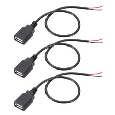 3pcs 1Ft USB 2.0 Female to 2 Pin Bare Wire Pigtail Cable 22AWG Power Cords picture