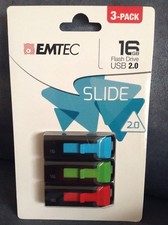 EMTEC SLIDE 3-PACK FLASH DRIVE USB 2.0 16 GB BLUE, GREEN, RED - BRAND NEW picture