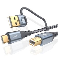 Printer Cable 2-in-1 USB-A/C to USB-B High Speed Braided 6.6ft, Grey picture
