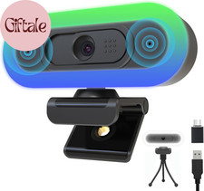 2K USB C Camera Autofocus PC Webcam with Dual Microphones/Ring Light/Fill RGB Li picture
