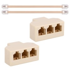 2 PCS 3Way Phone Line Splitter Detachable Cable RJ11 6P4C Female Beige picture