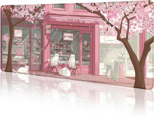 Cat Mouse Pad Large Desk Mat, Pink Cherry Blossom Computer Mousepad with Stitche picture