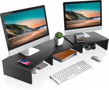 FITUEYES Dual Monitor Stand Riser, Adjustable Length and Angle, Black picture