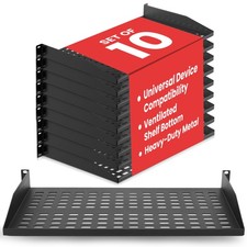 Pyle 19-Inch 1U Server Rack Shelf - 10 pcs. Vented Metal 10 Pack, Black picture