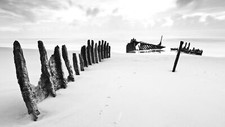 Landscape photography beach sand sea water wreck Custom Gaming Mat Desk picture