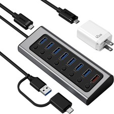7 Port USB 3.0 Data Hub Powered 45W GaN Fast Charger Dual USB-A USB-C BC 1.2 picture