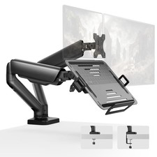 monTEK Dual Arm 2-in-1 Desk Mount, Laptop & Monitor, Fits 12–18