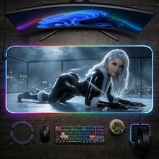 Black Cat Marvel RGB LED Gaming Desk Mat Superhero Mouse Pad picture