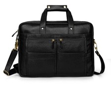 Genuine Black Leather Satchel Men's Briefcase Laptop Bag Office bag picture