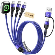 Travel Essentials Multi Charging Cable with 3 Type-C Ports/ 1Pack 5FT, Purple picture