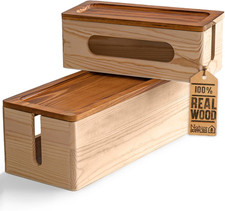 NATURE SUPPLIES Set of Two Natural Wood Cable Management Box, Large and Medium C picture