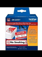 Genuine DK-2251 Continuous Length Labels, Black/Red Label on White Paper Tape... picture