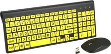 Yellow Large Print Wireless Keyboard and Mouse Set Visually Impaired Kids picture