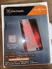Black Web Glass Screen Protector For Ipad Mini 4 W/ Easy Alignment Tray picture