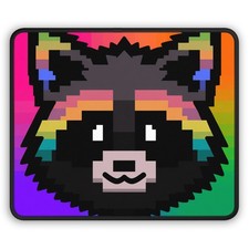 Pixel Rainbow Raccoon Gaming Mouse Pad | Colorful Retro Arcade picture
