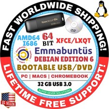 EMMABUNTUS LINUX OS LIVE BOOT USB, DVD DEBIAN UBUNTU XUBUNTU, 64bit, MAC/PC picture